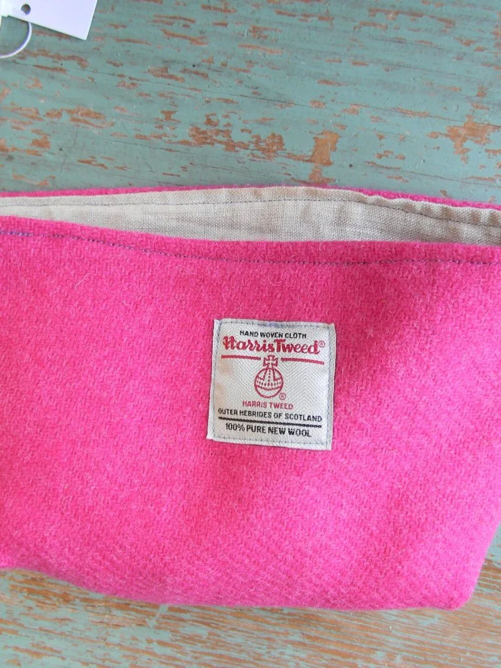 NWT HARRIS TWEED WOOL PINK SMALL POUCH BAG LINER MADE IN SCOTLAND